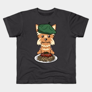 Dog eating Spaghetti - yorkshire terrier Kids T-Shirt